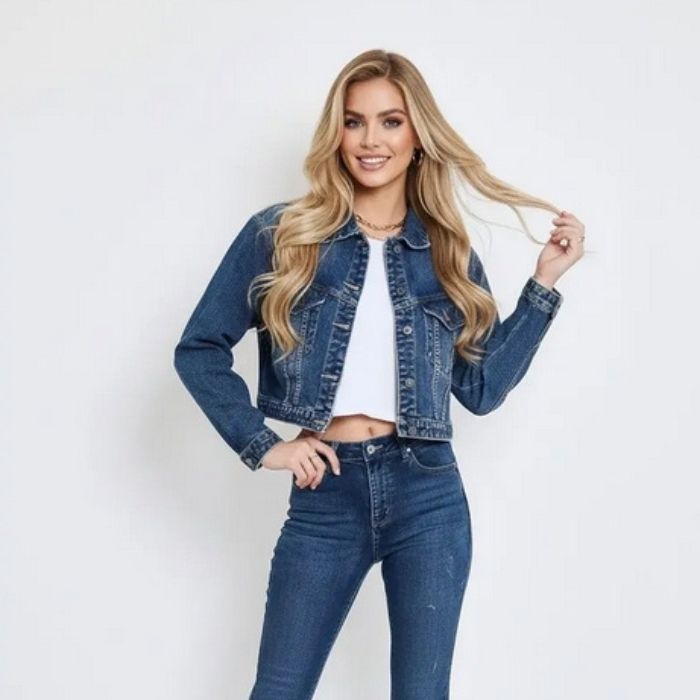 Mekea Denim Jacke Damen Blue Wash Detail Knöpfe