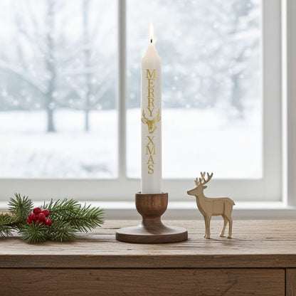 Stabkerze Merry XMAS mit Hirschkopf von Mekea - weisse Weihnachtskerze im skandinavischen Stil