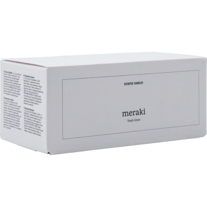 Meraki - Detailaufnahme der Fresh Linen Duftkerze im Geschenkkarton