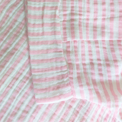 Mekea Musselin Bluse rosa gestreift kurzarm locker geschnitten - Detail Ansicht Ärmel