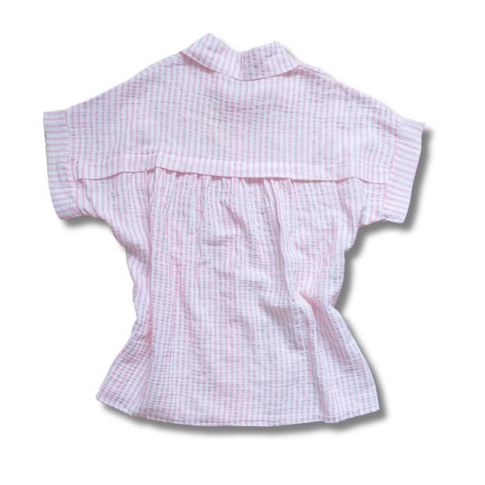 Mekea Musselin Bluse rosa gestreift kurzarm locker geschnitten - Rücken Ansicht