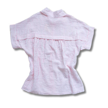 Mekea Musselin Bluse rosa gestreift kurzarm locker geschnitten - Rücken Ansicht