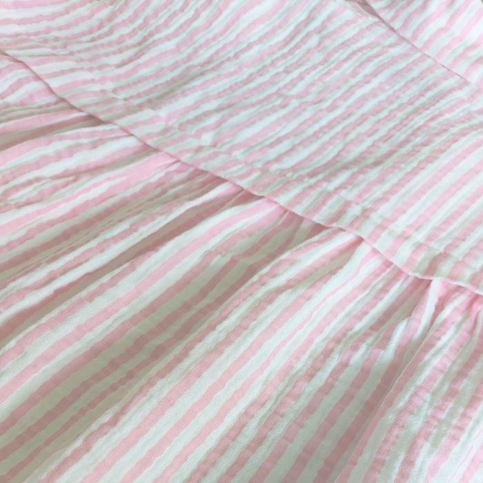 Mekea Musselin Bluse rosa gestreift kurzarm locker geschnitten - Deteil Ansicht Rücken