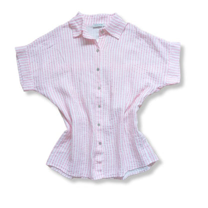 Mekea Musselin Bluse rosa gestreift kurzarm locker geschnitten - Neutrale Vorder Ansicht