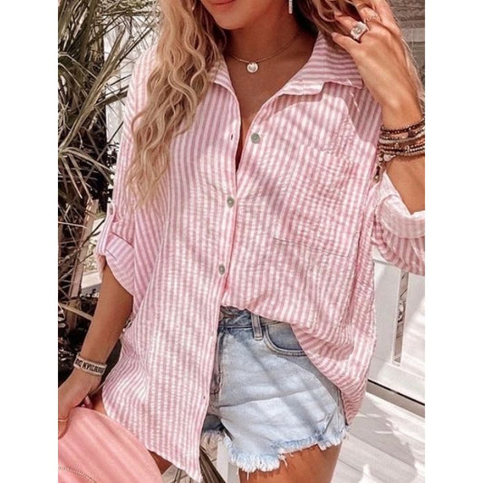 Mekea Langarm Bluse Baumwoll Musselin rosa mit Krempel Ärmel Detail