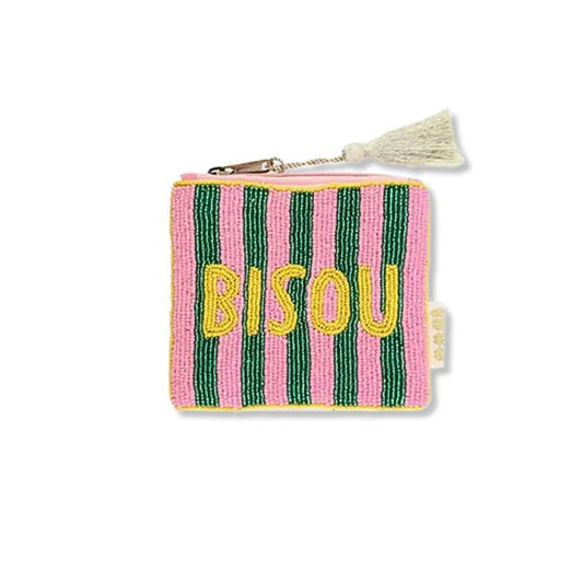 Perlen Geldbörse Bisou Grün/Rosa handbestickt Miyuki Perlen Mekea