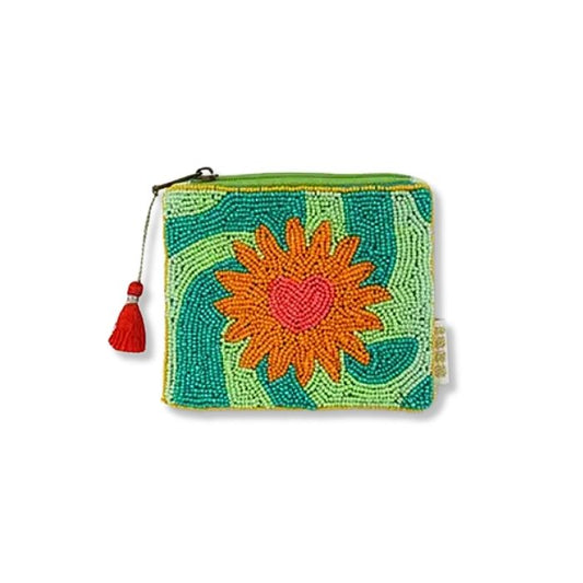 Perlen Geldbörse Sonne Grün/Orange handbestickt Miyuki Perlen Mekea