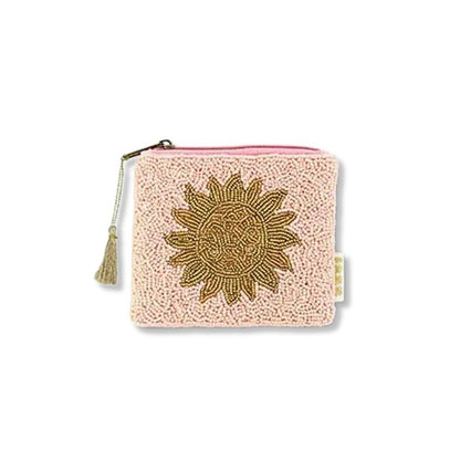 Perlen Geldbörse Sonnenblume Zartrosa/Gold handbestickt Miyuki Perlen Mekea