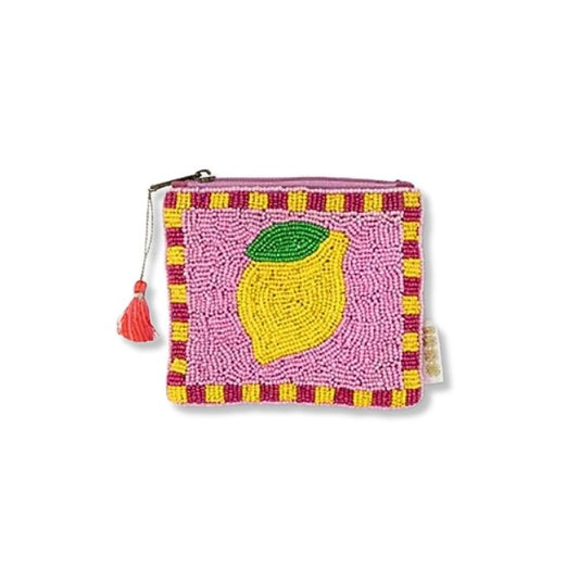Perlen Geldbörse Zitrone Hellrosa/Dunkelrosa handbestickt Miyuki Perlen Mekea