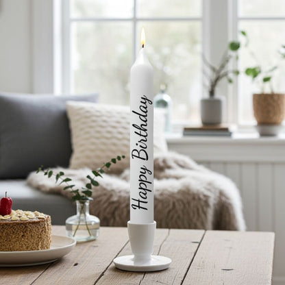 Stabkerze Happy Birthday Weiß 21 cm handveredelt Mekea - Geburtstags Ambiente